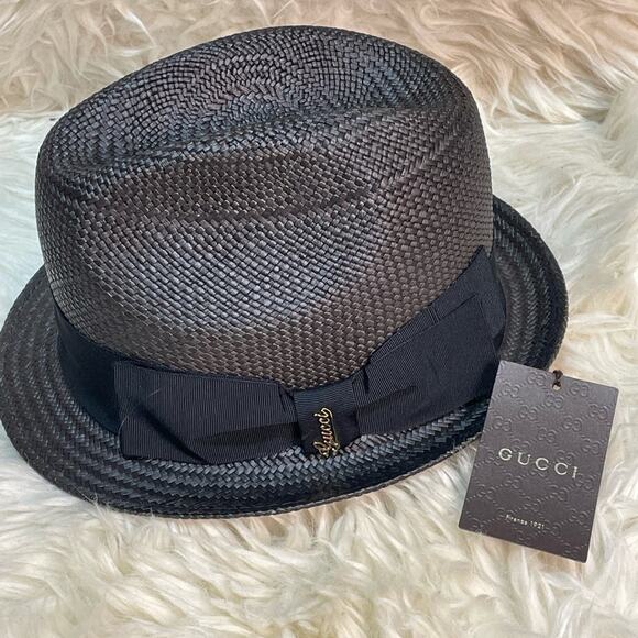 Gucci Black Woven Hat with Bow NWT - Picture 1 of 5